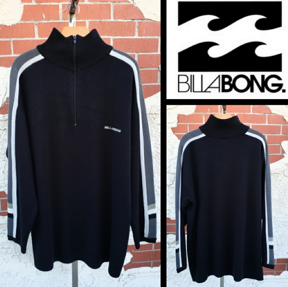 XL tall men BILLABONG 1/4 zip black sweater - Picture 2 of 15